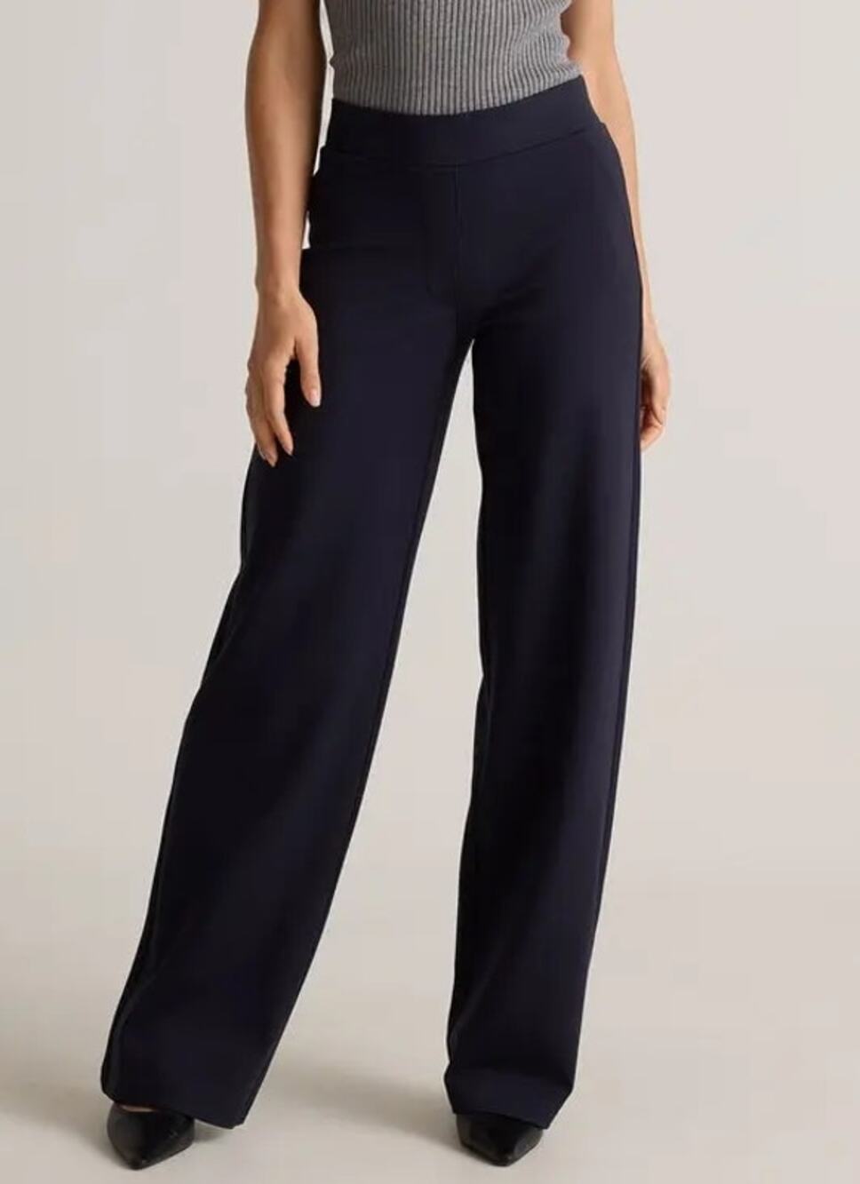 Quince Ultra-Stretch Ponte Wide Leg Navy Pants L